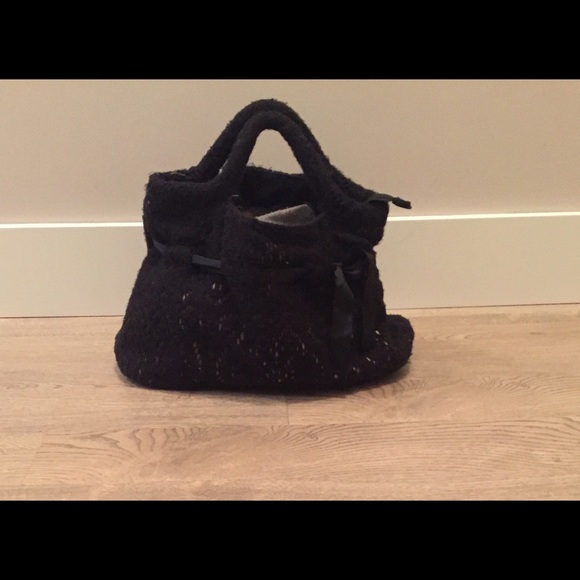 Luna Llena Black Crochet Knit Bag Purse w Ribbon - Picture 8 of 14